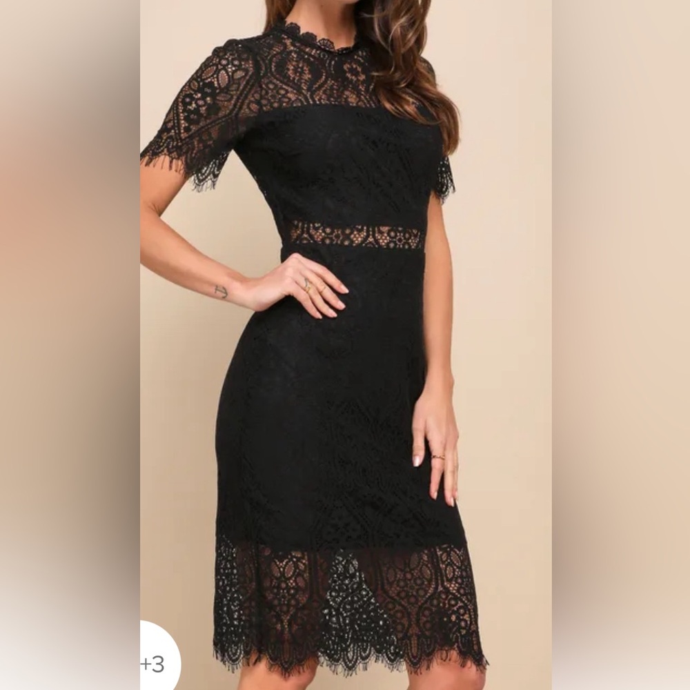 Lulu’s black sheer lace short sleeve mini dress L